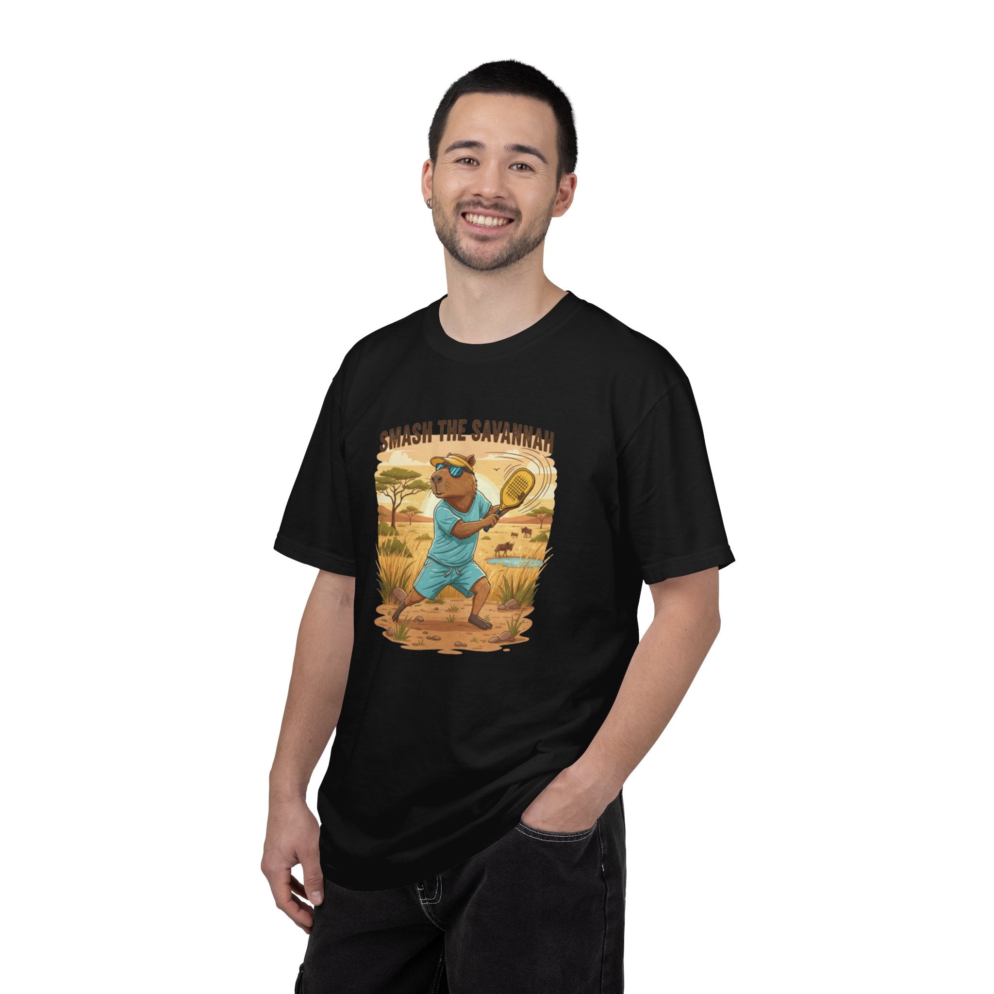 Smash the Savannah Capybara Pickleballer T-Shirt | Animal Sports Graphic Tee
