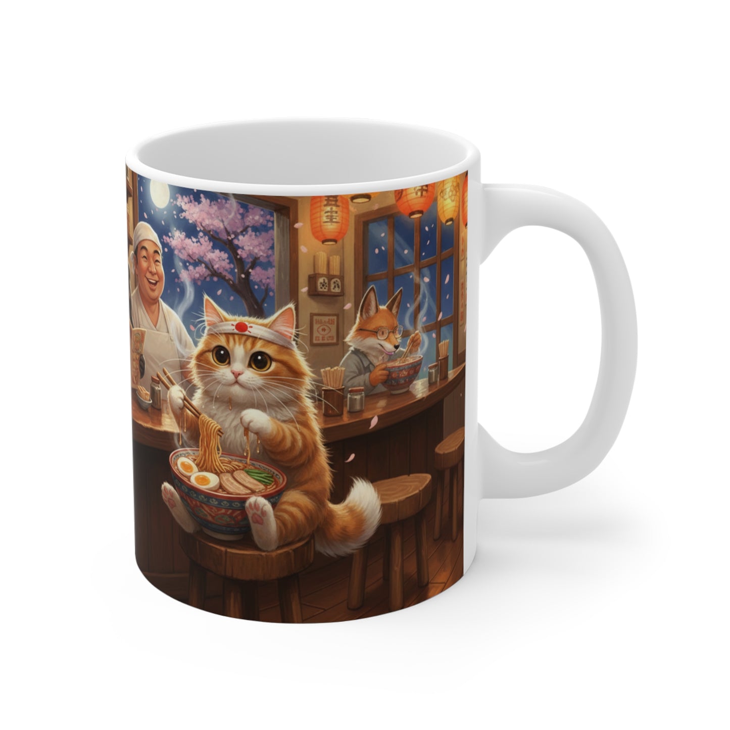 Cozy Cat Ramen Shop Mug | Cute Cat Eating Ramen Ceramic Mug