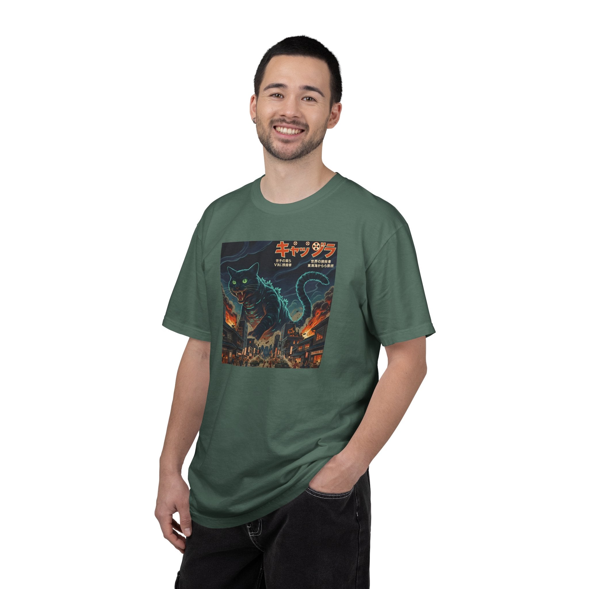 Giant Neon Cat Rampage T-Shirt | Retro City Kaiju Artwork