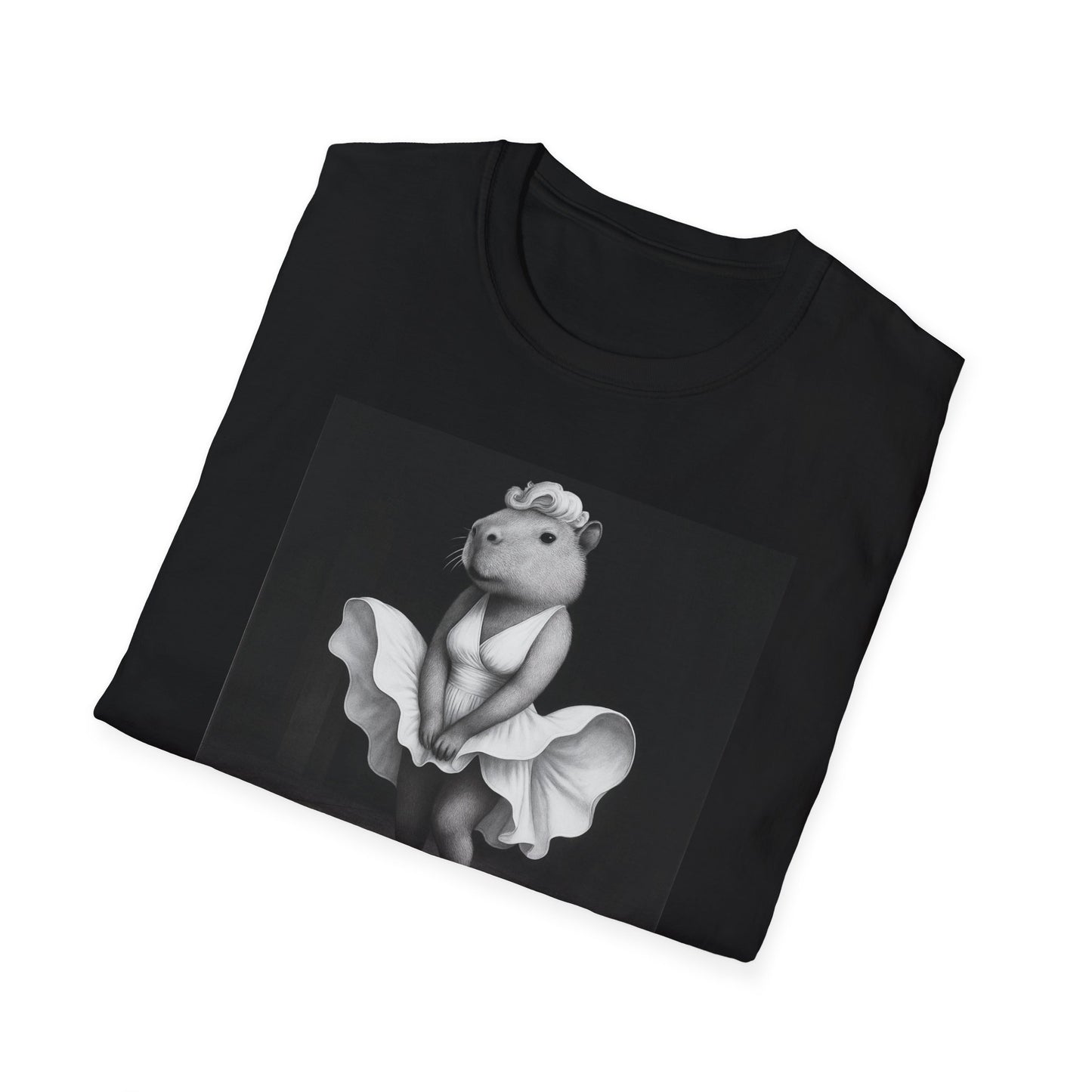 Capybara Blonde. Dress Pose T-Shirt | Retro Black & White Illustration