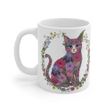 Floral Cat Bouquet Mug | Whimsical Kitten Flower Art 11oz