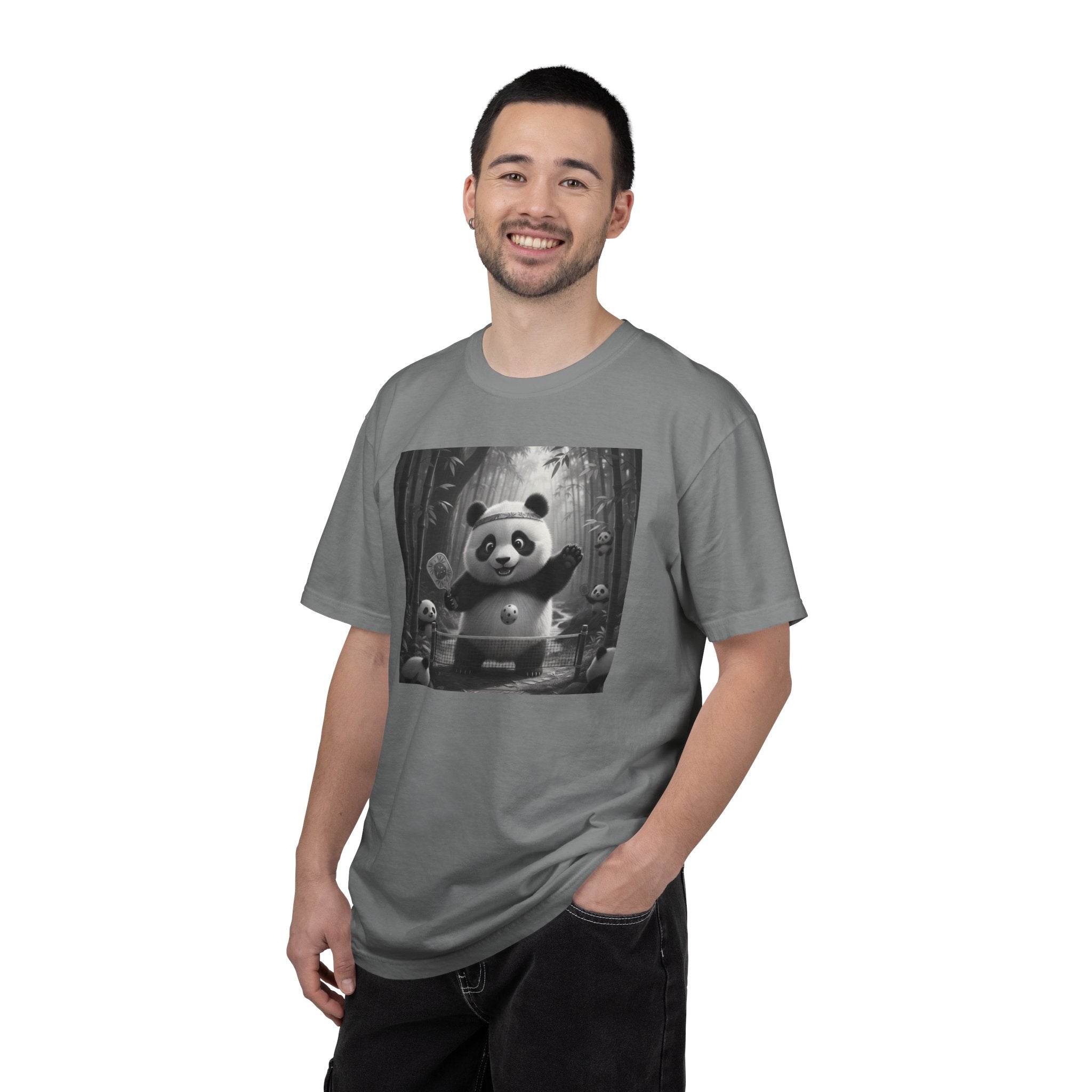 Panda Pickleball Bamboo Forest T-Shirt | Monochrome Kawaii Sports Decor
