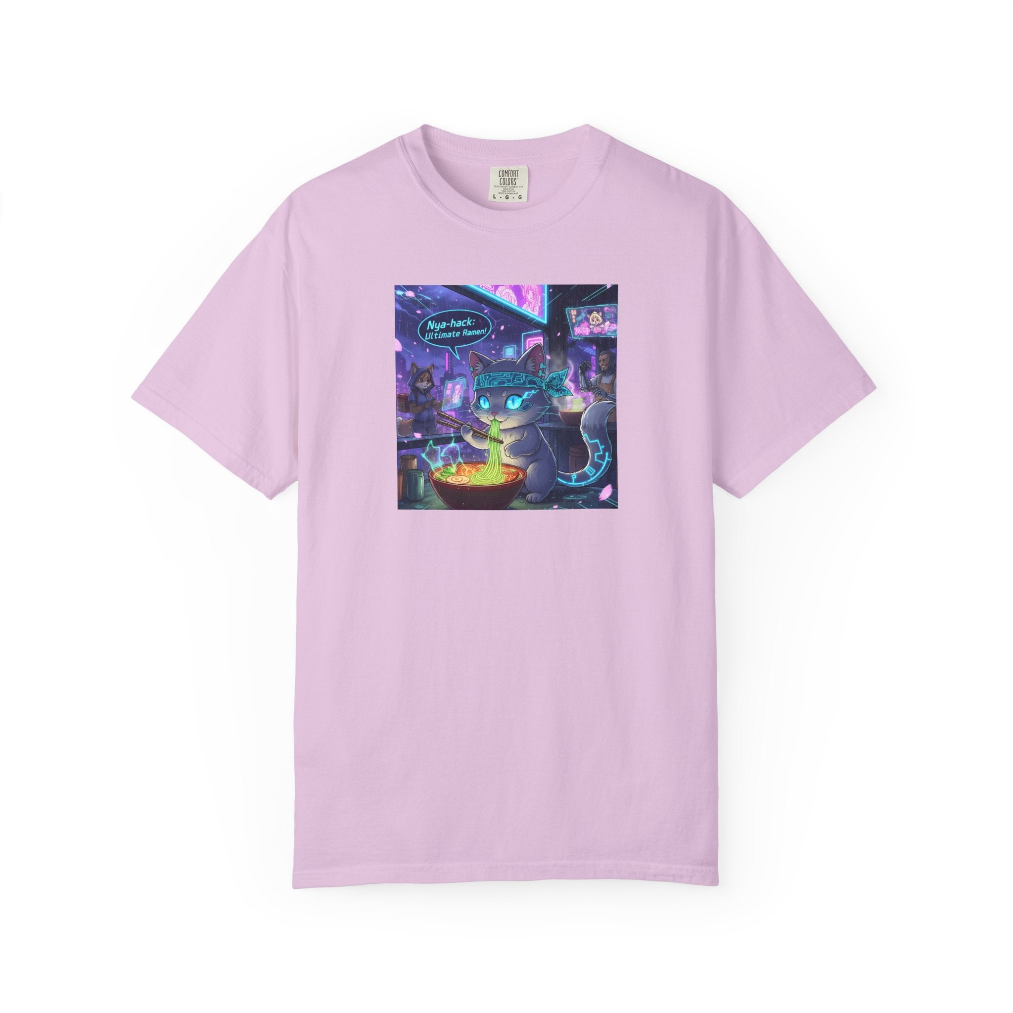 Cyberpunk Cat T-shirt | Neon Magic Potion Street Scene