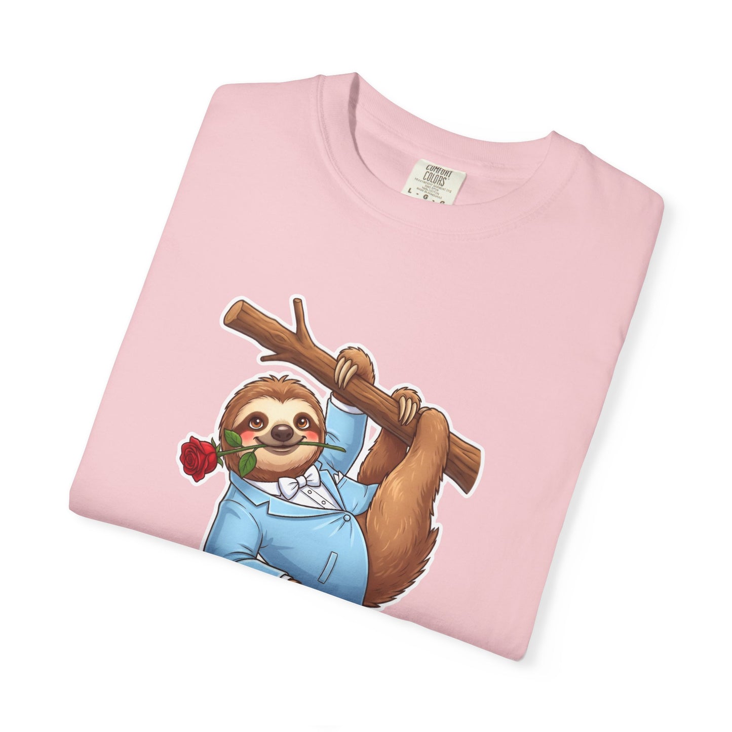 Sloth with Rose on Branch T-shirt | Cute Relaxed Animal Tee