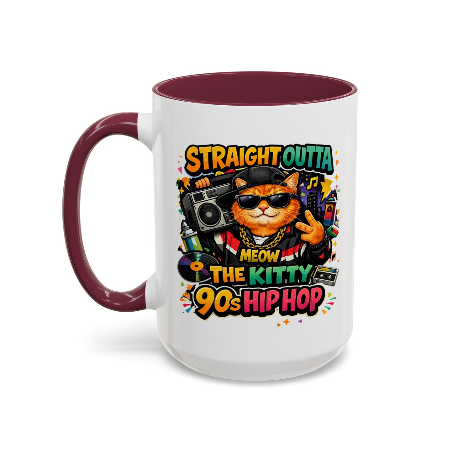 Straight Outta Meow The Kitty 90s Hip Hop Mug | Color Accent