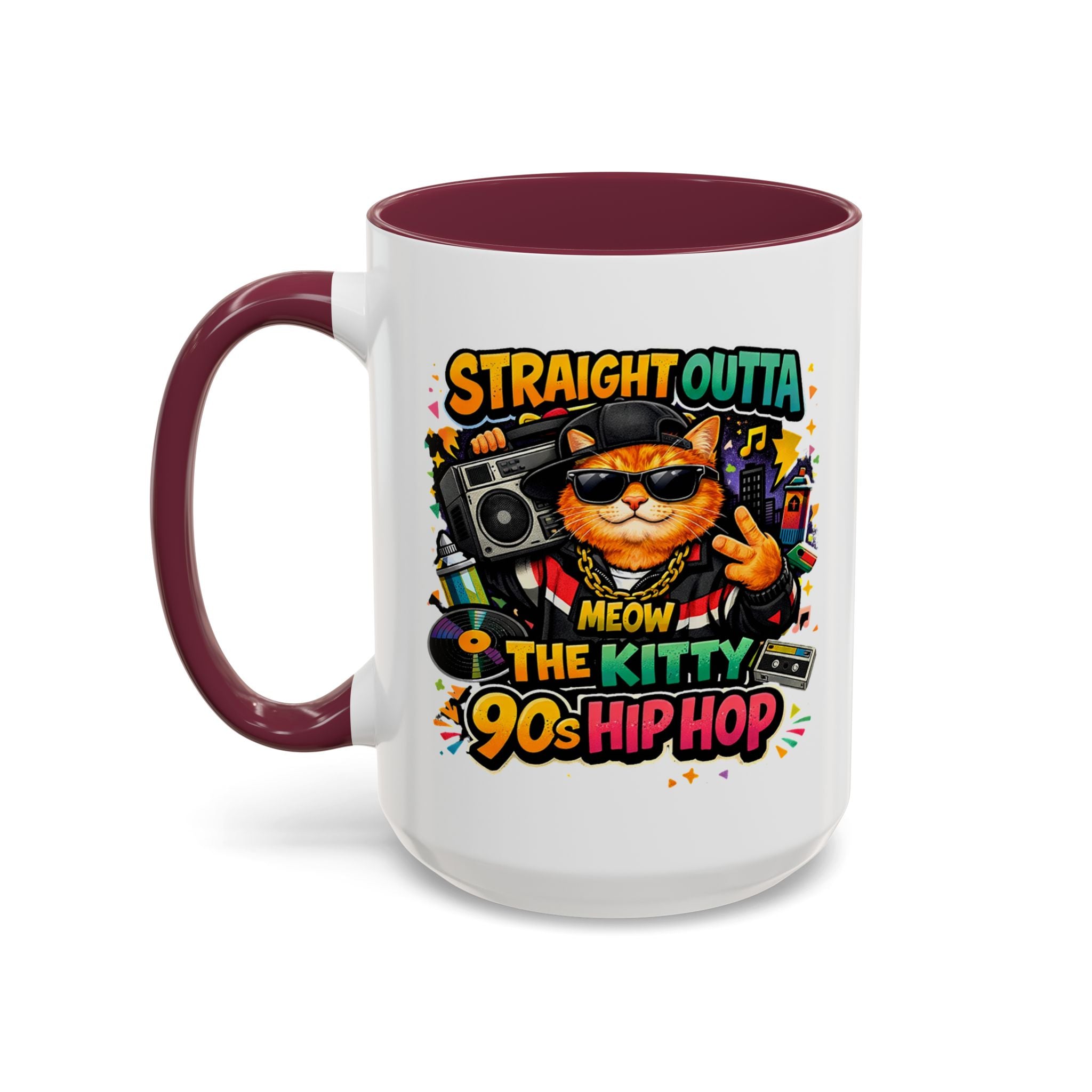 Straight Outta Meow The Kitty 90s Hip Hop Mug | Color Accent