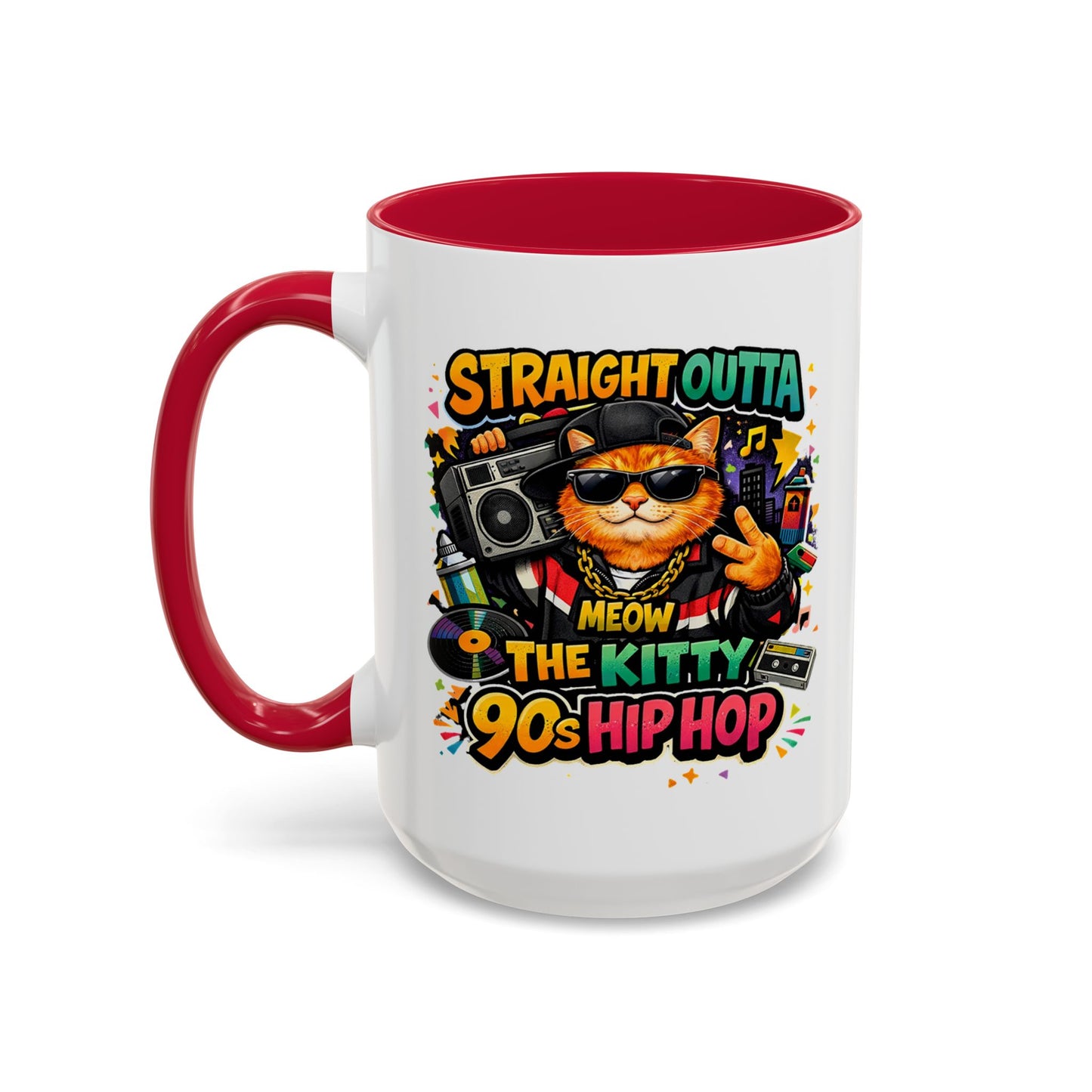Straight Outta Meow The Kitty 90s Hip Hop Mug | Color Accent