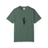 Black Cat Holding Flower T-Shirt | Minimal Cat Silhouette Tee