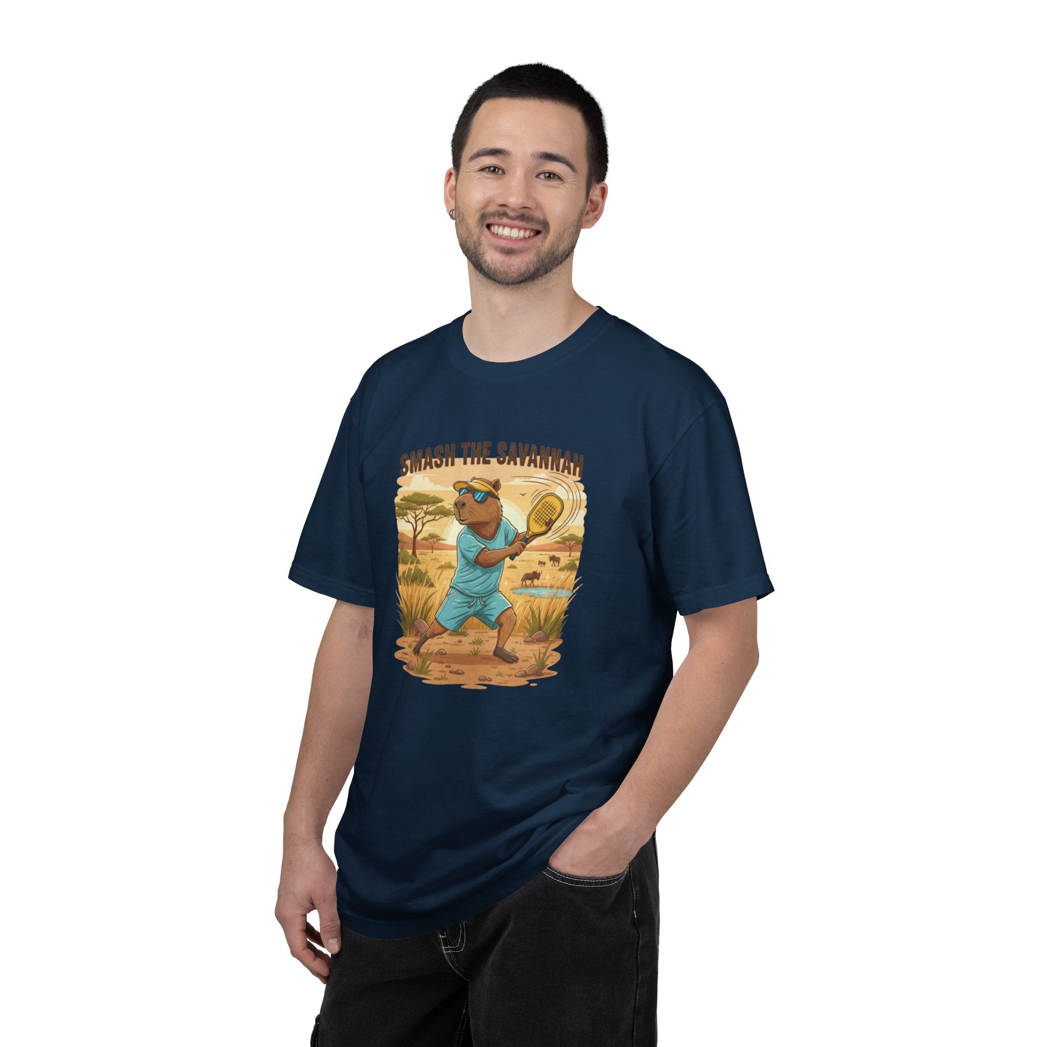Smash the Savannah Capybara Pickleballer T-Shirt | Animal Sports Graphic Tee
