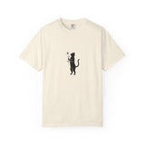Black Cat Holding Flower T-Shirt | Minimal Cat Silhouette Tee