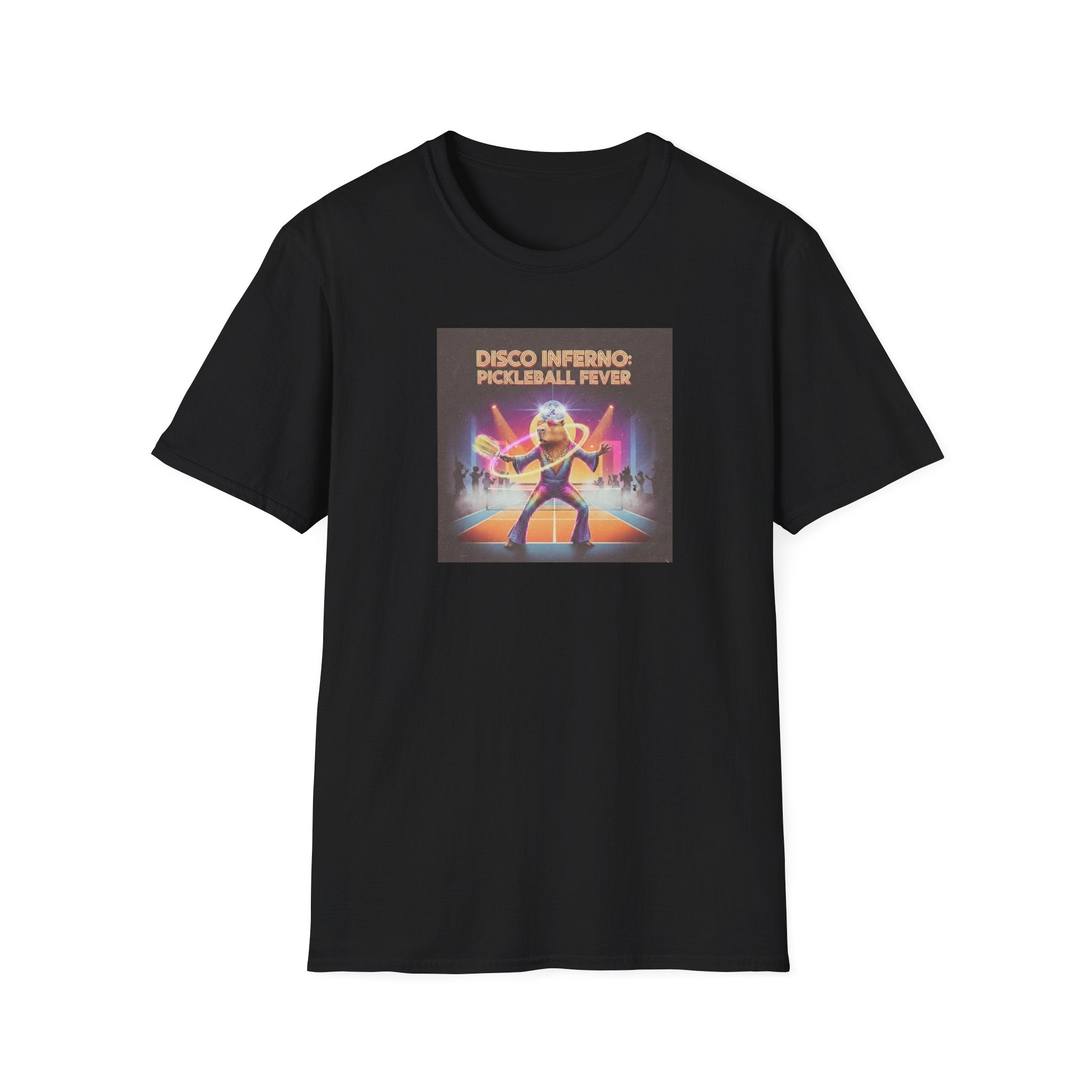 Disco Inferno Capybara Pickleball Fever T-Shirt | Retro 70s Dance Court Graphic