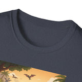 Jurassic Pickleball Club | Retro Tropical Dino Illustration T-Shirt