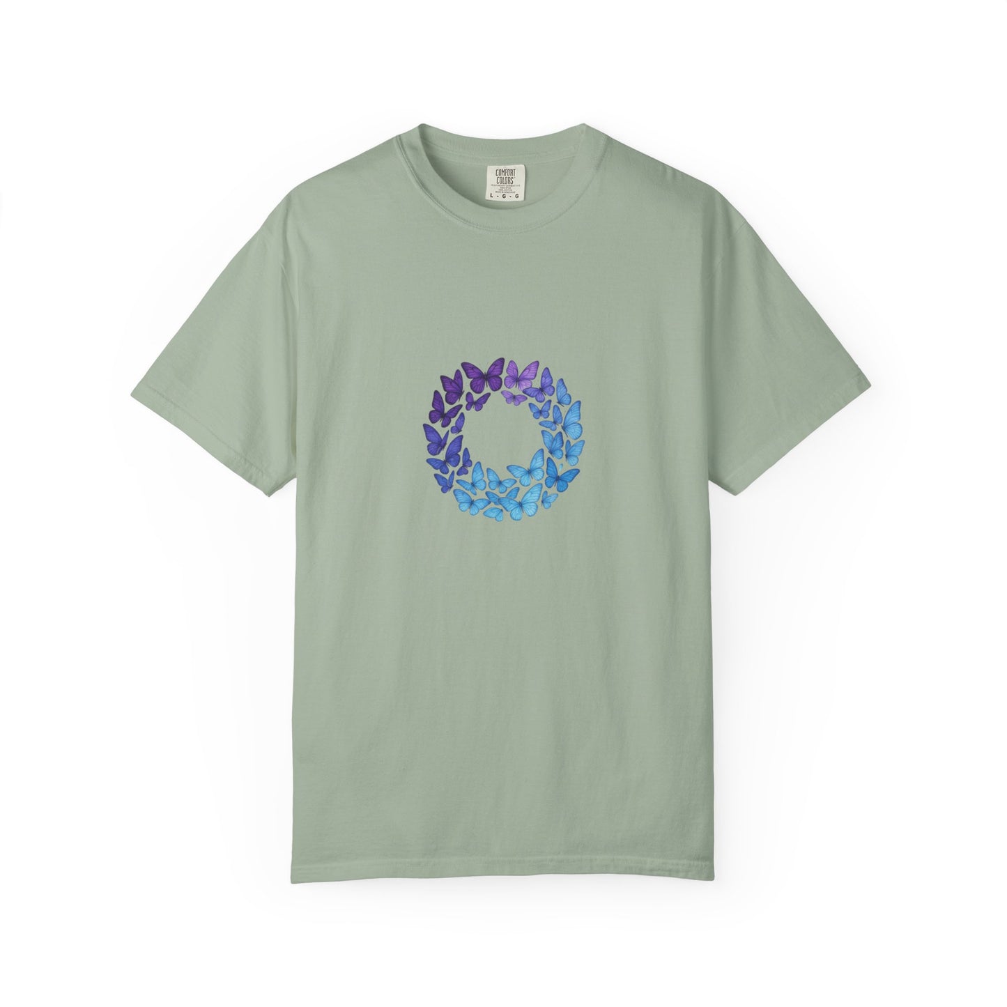 Blue Purple Butterfly Wreath T-shirt | Floral Circle Tee