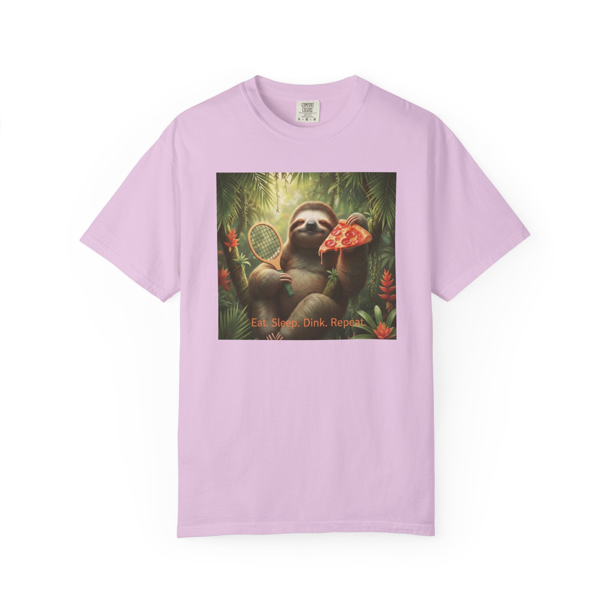 Sloth with Pizza and Pickleball Racket T-shirt | Eat Sleep Drink Repeat