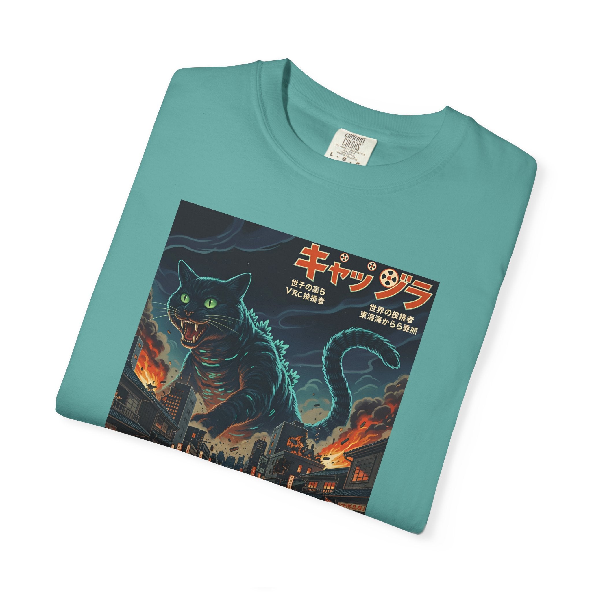Giant Neon Cat Rampage T-Shirt | Retro City Kaiju Artwork