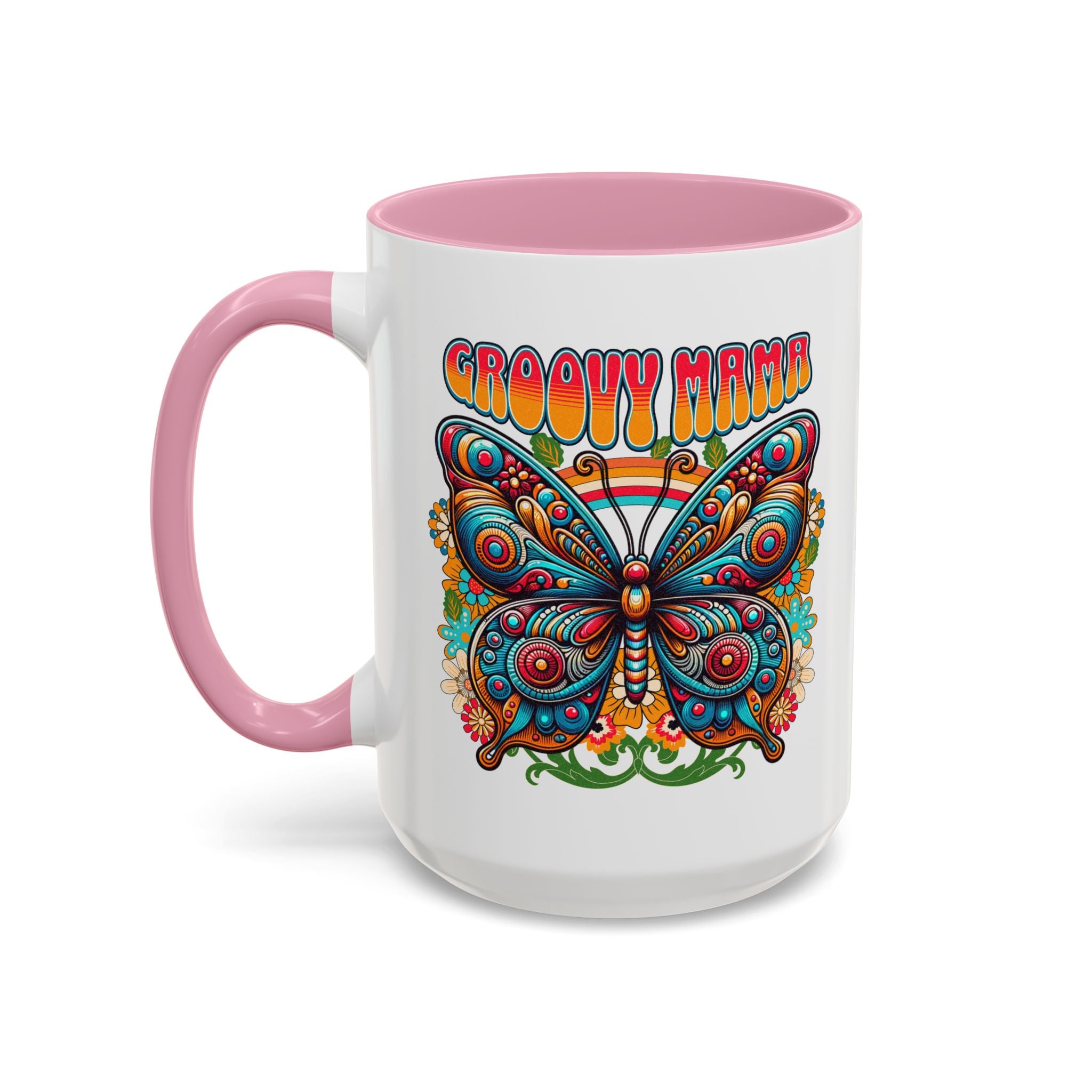 Groovy Mama Butterfly Mug | Retro Psychedelic Floral Design