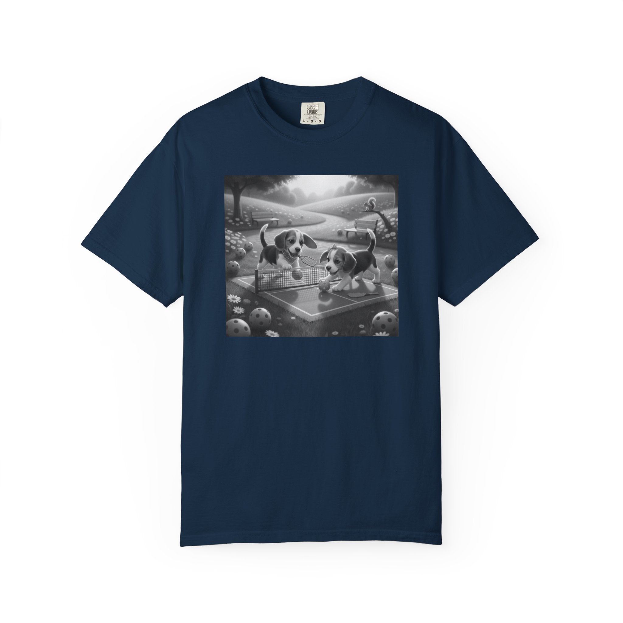 Pickleball Beagle Puppies T-shirt | Monochrome Dog Art