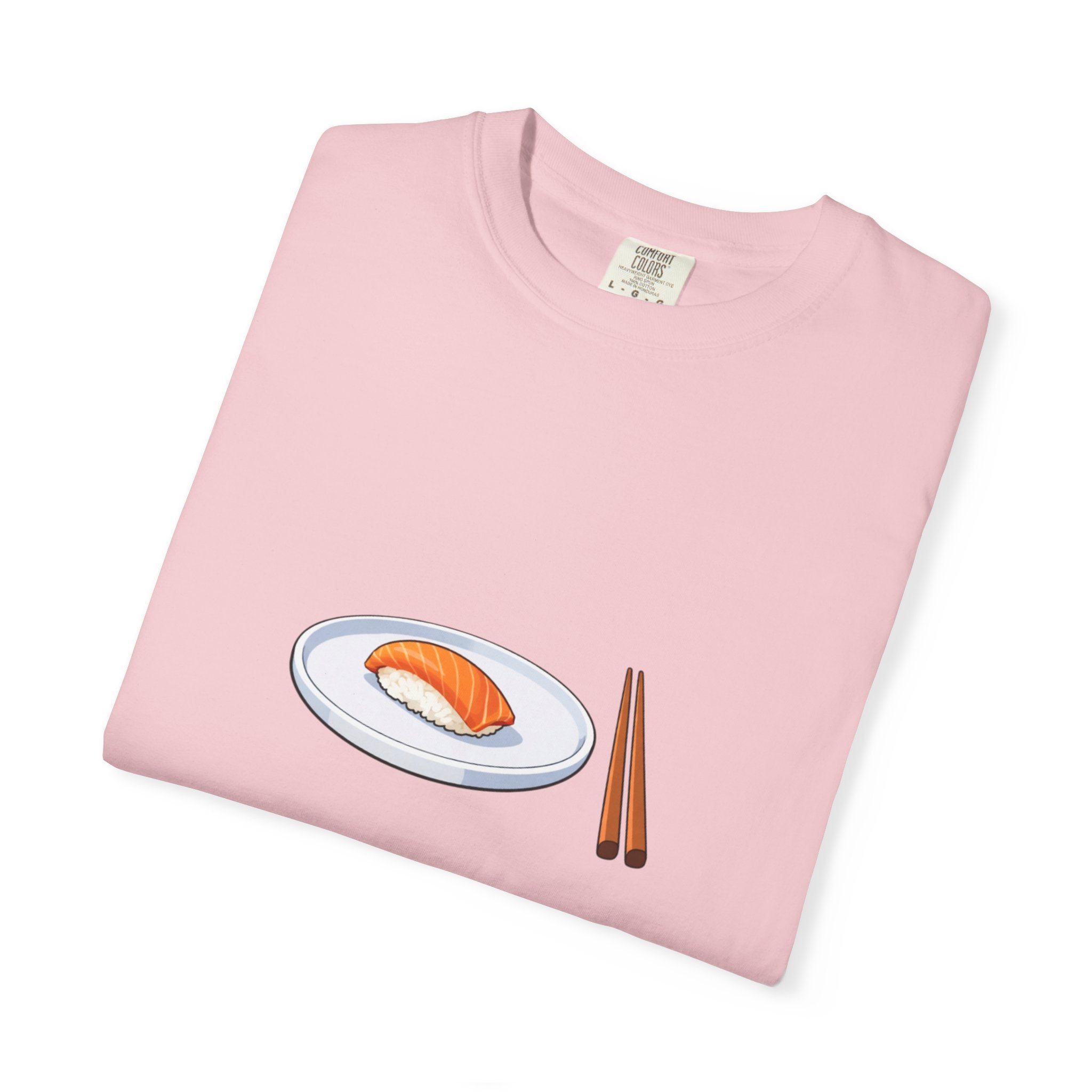 Salmon Nigiri Sushi plate with chopsticks T-shirt | sushi tee