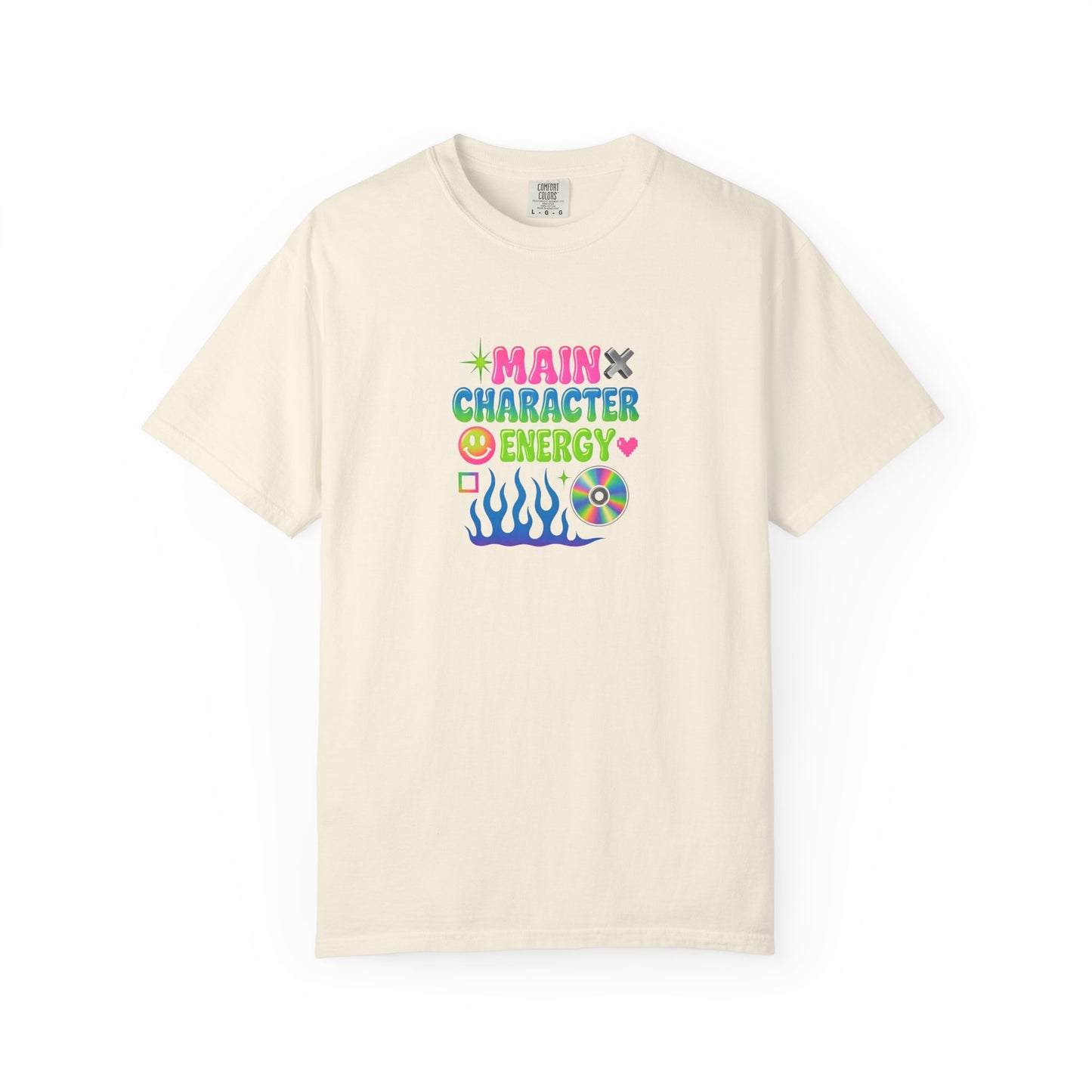 Main Character Energy T-shirt | Colorful Flame, Smiley Icons