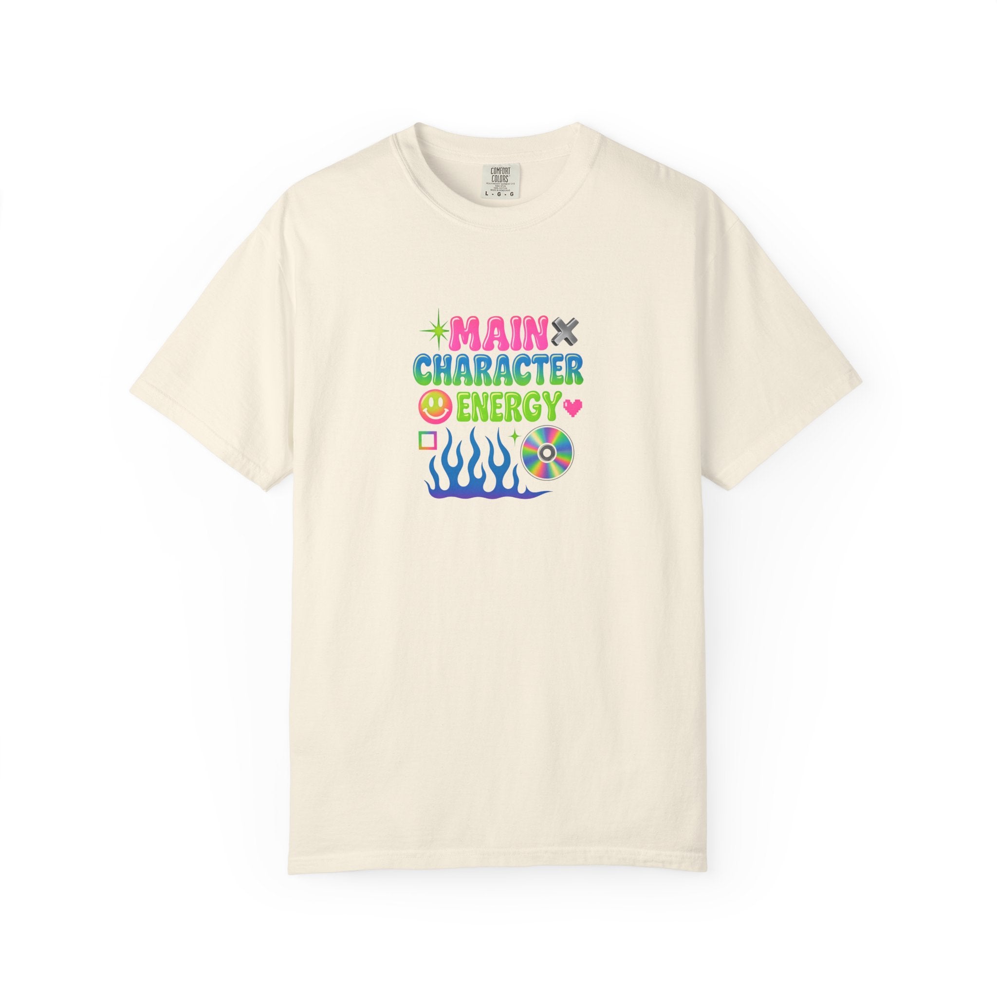Main Character Energy T-shirt | Colorful Flame, Smiley Icons