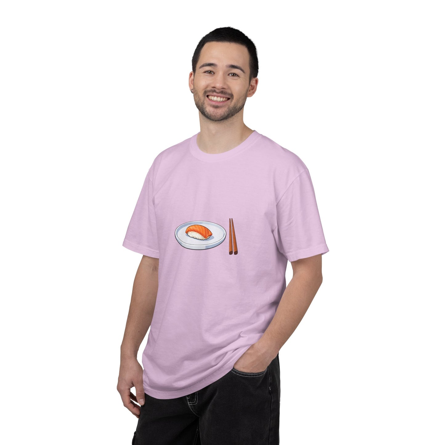 Salmon Nigiri Sushi plate with chopsticks T-shirt | sushi tee
