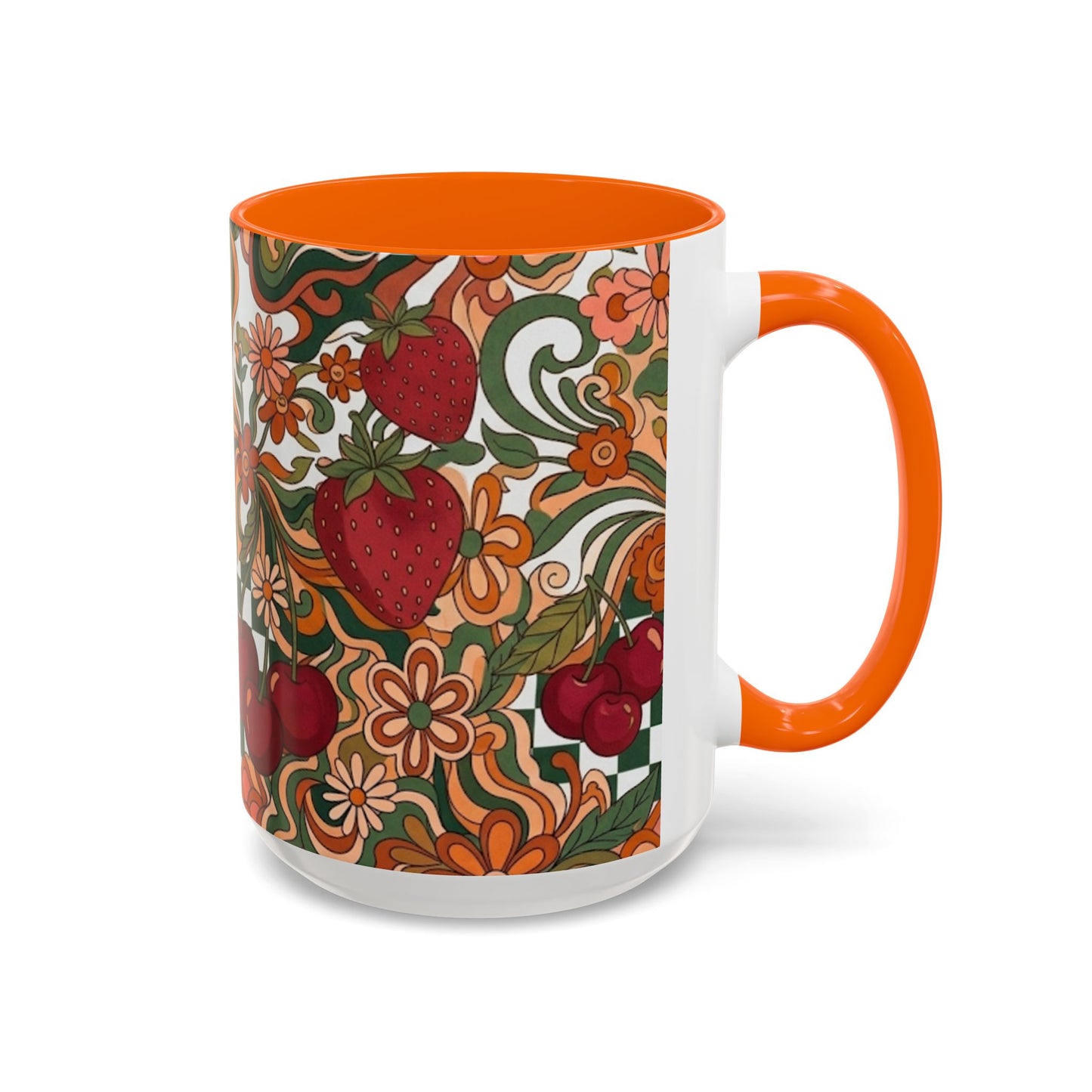 Vintage Cherry Strawberry Pattern Accent Mug | 11oz 15oz