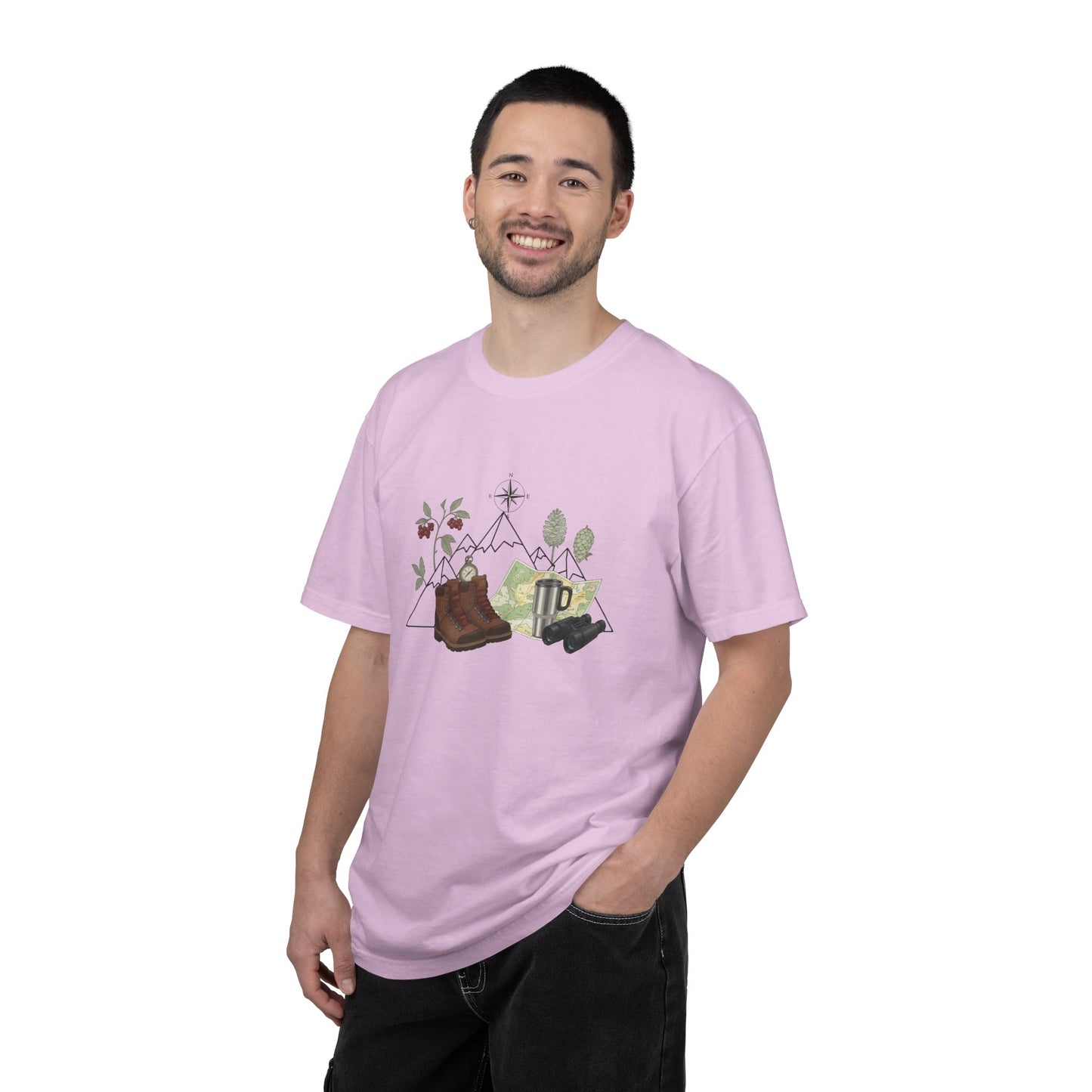 Camping Mountain Outdoors Graphic T-shirt | Hiking Boots Trees Flowers