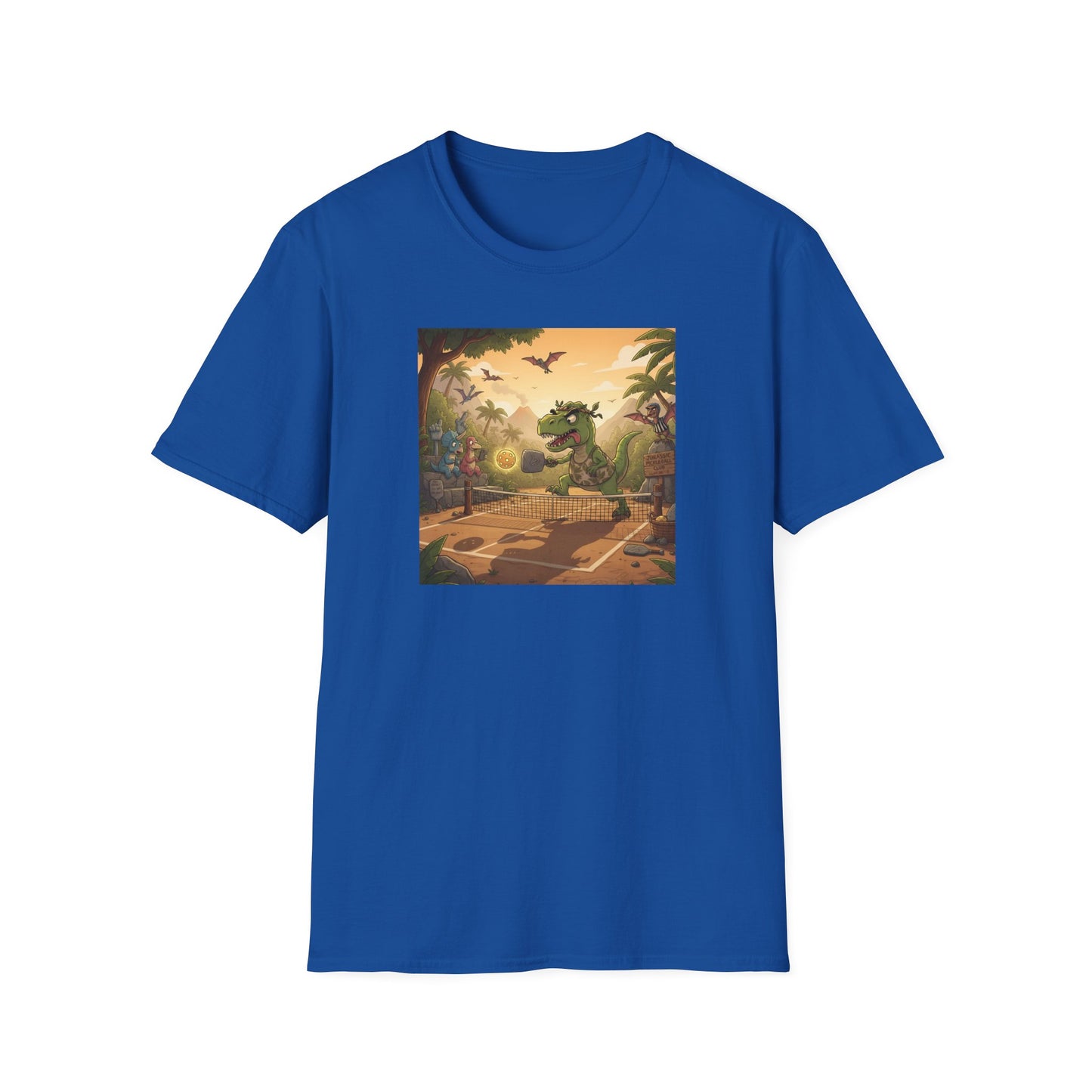 Jurassic Pickleball Club | Retro Tropical Dino Illustration T-Shirt
