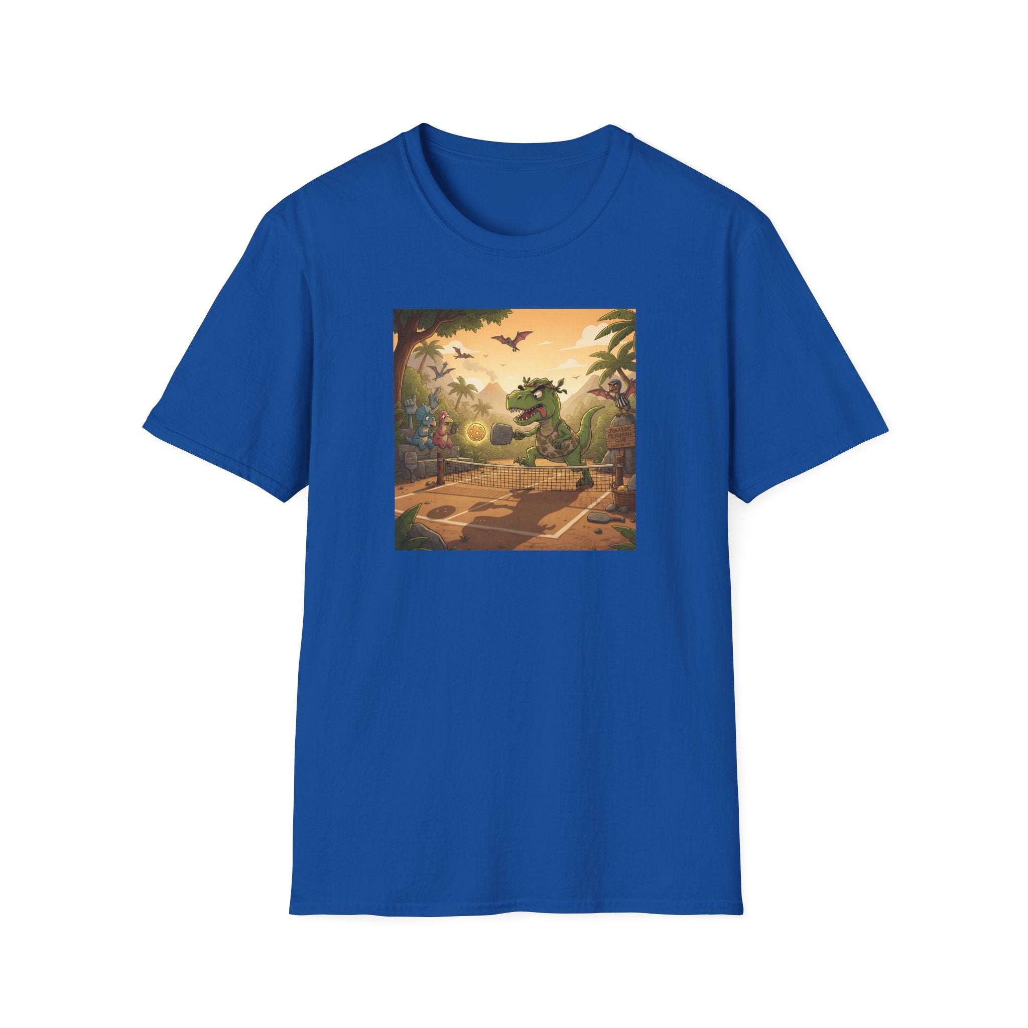 Jurassic Pickleball Club | Retro Tropical Dino Illustration T-Shirt
