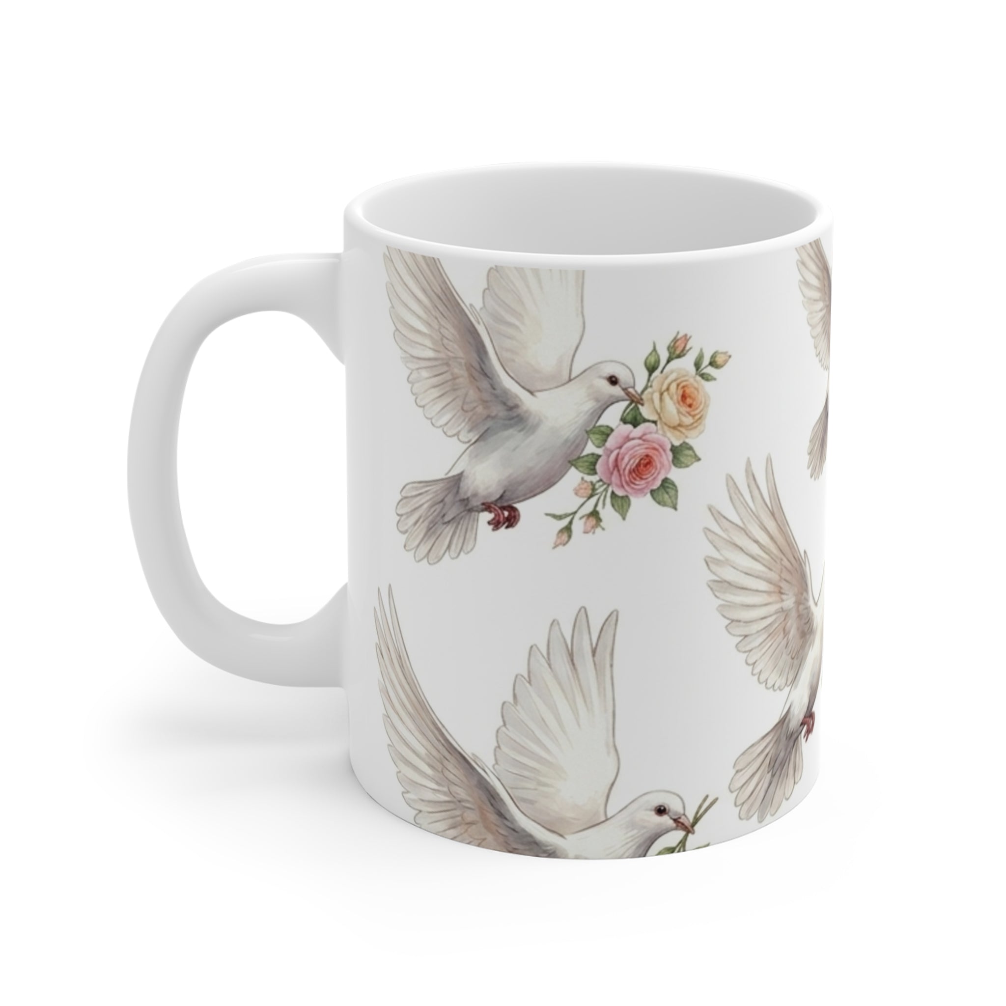 Dove with Bouquet Mug | Floral Peace Bird Ceramic Coffee Cup