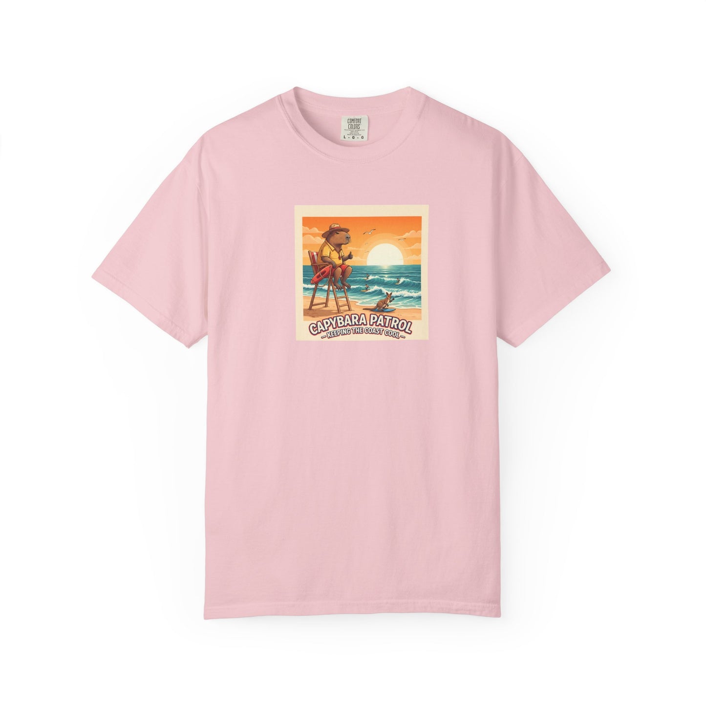 Capybara Patrol Sunset Surfing Capybara T-Shirt | Retro Beach Vibes