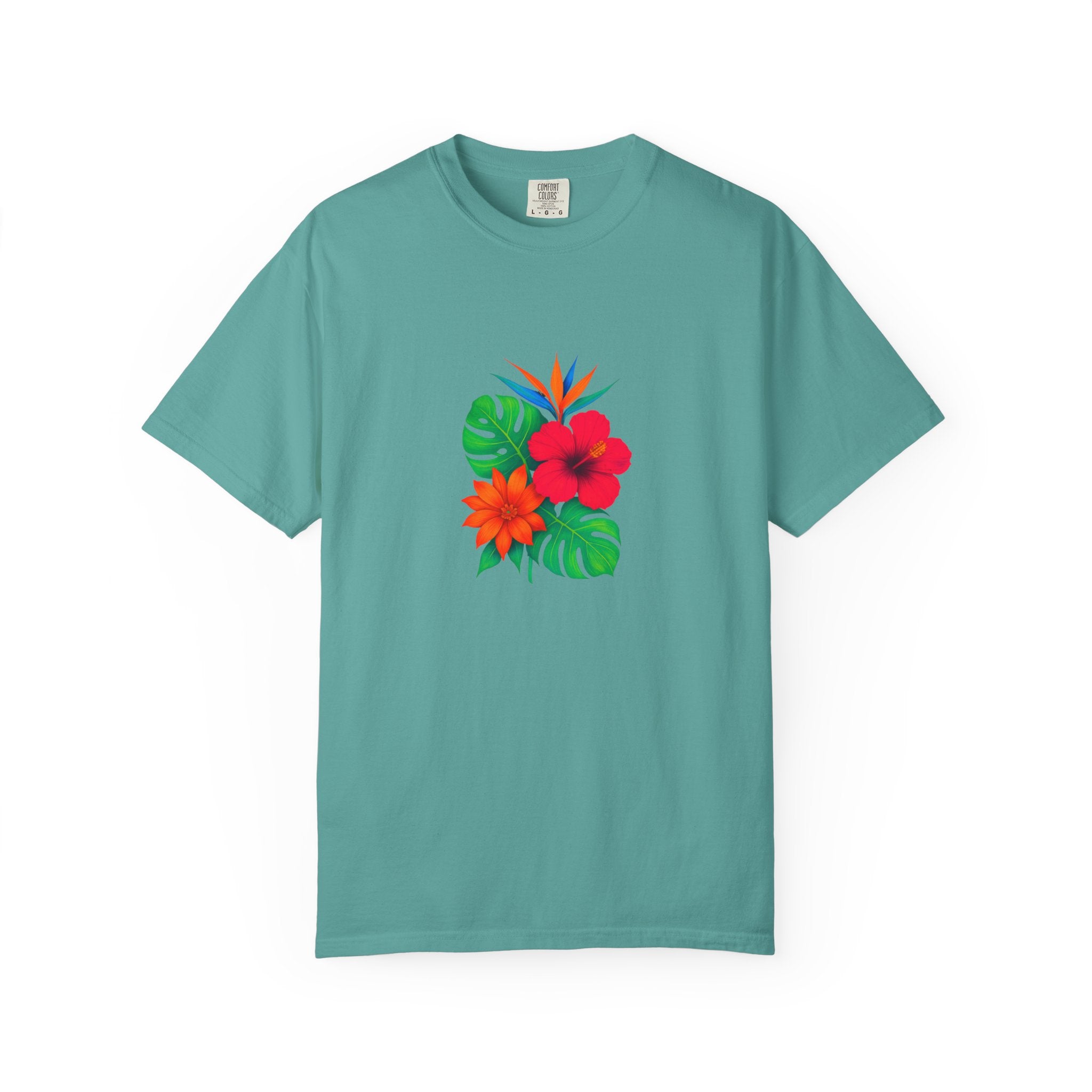 Tropical Hibiscus Floral Tee | Monstera Leaves, Bird of Paradise