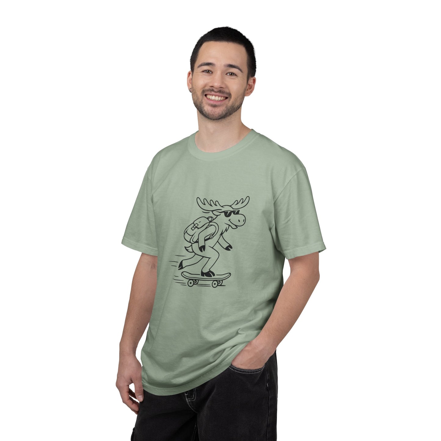 Skateboarding Moose T-shirt | Skateboard Cartoon Graphic Tee