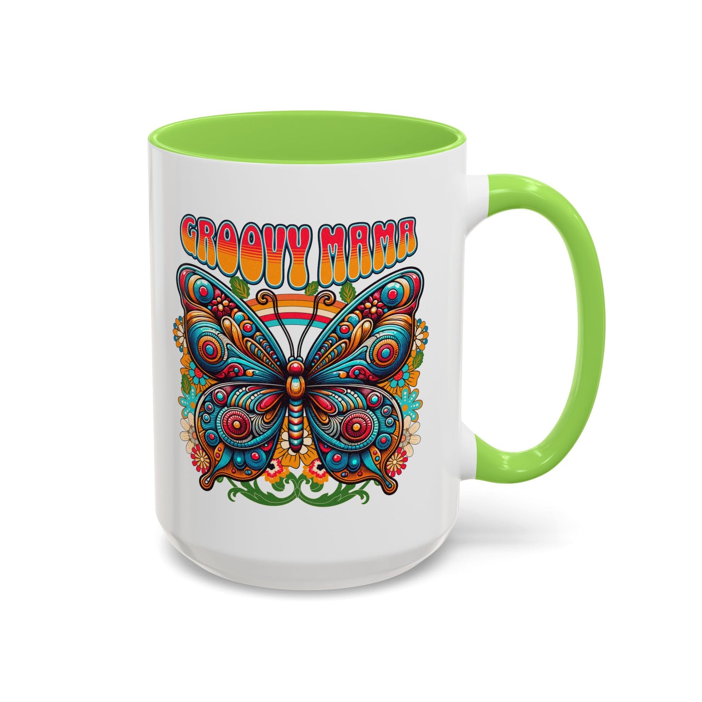 Groovy Mama Butterfly Mug | Retro Psychedelic Floral Design