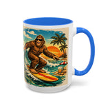 Surfing Bigfoot Mug | Retro Beach Sunset Bigfoot Wave Coffee Cup