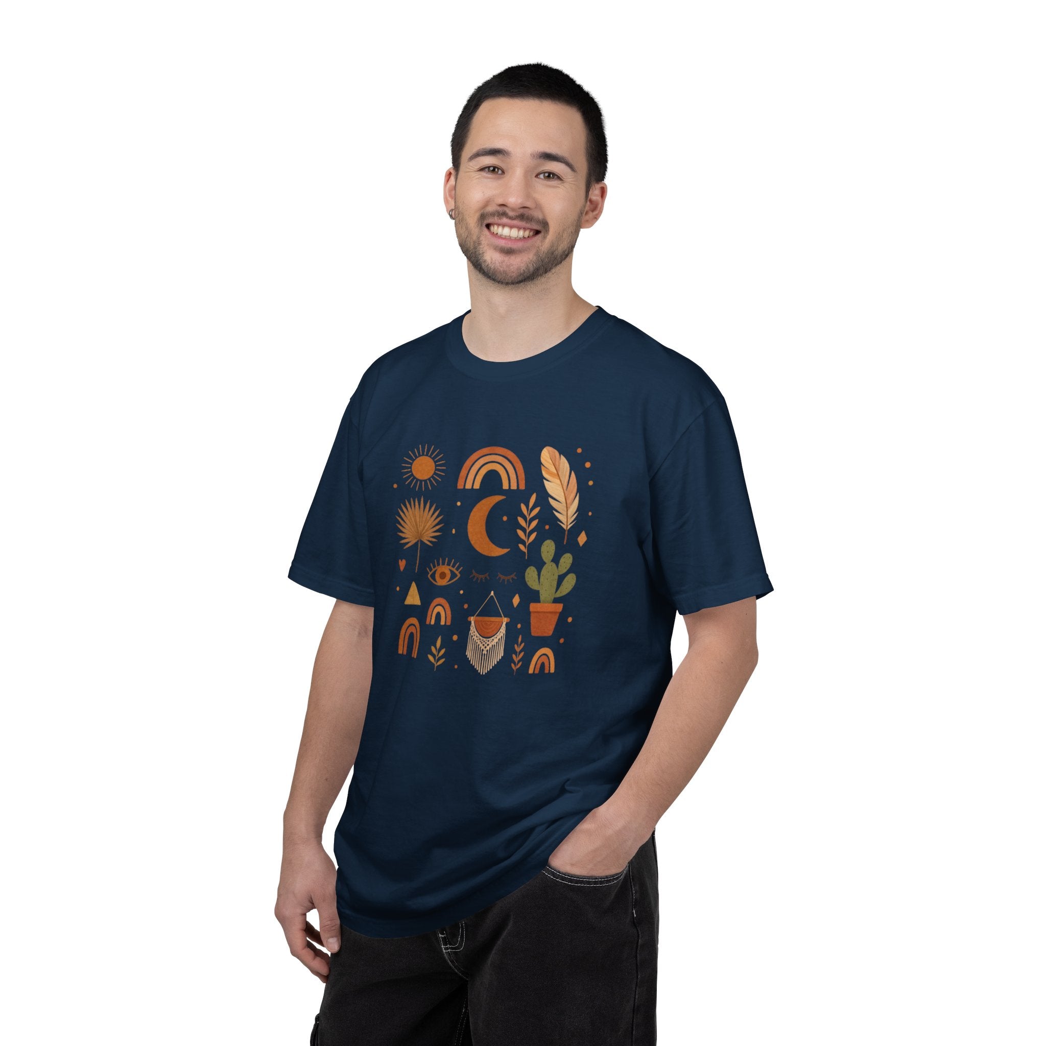 Boho Icons Mosaic T-Shirt | Crescent Moon Cactus Rainbows