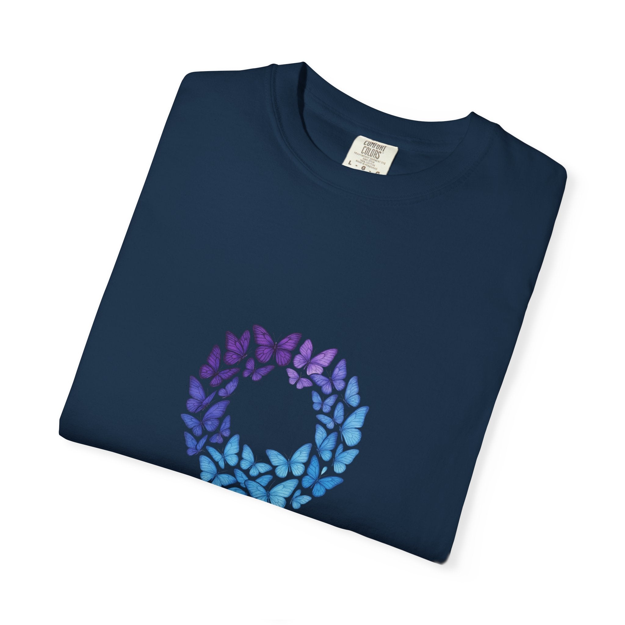 Blue Purple Butterfly Wreath T-shirt | Floral Circle Tee