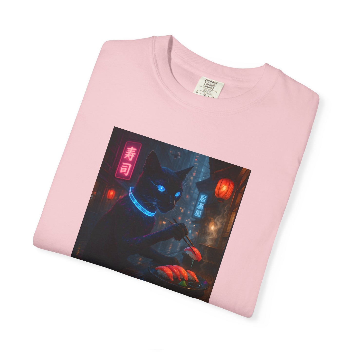 Neon Cyber Cat Sushi Shibuya T-shirt | Dark Alley Japanese Streetwear