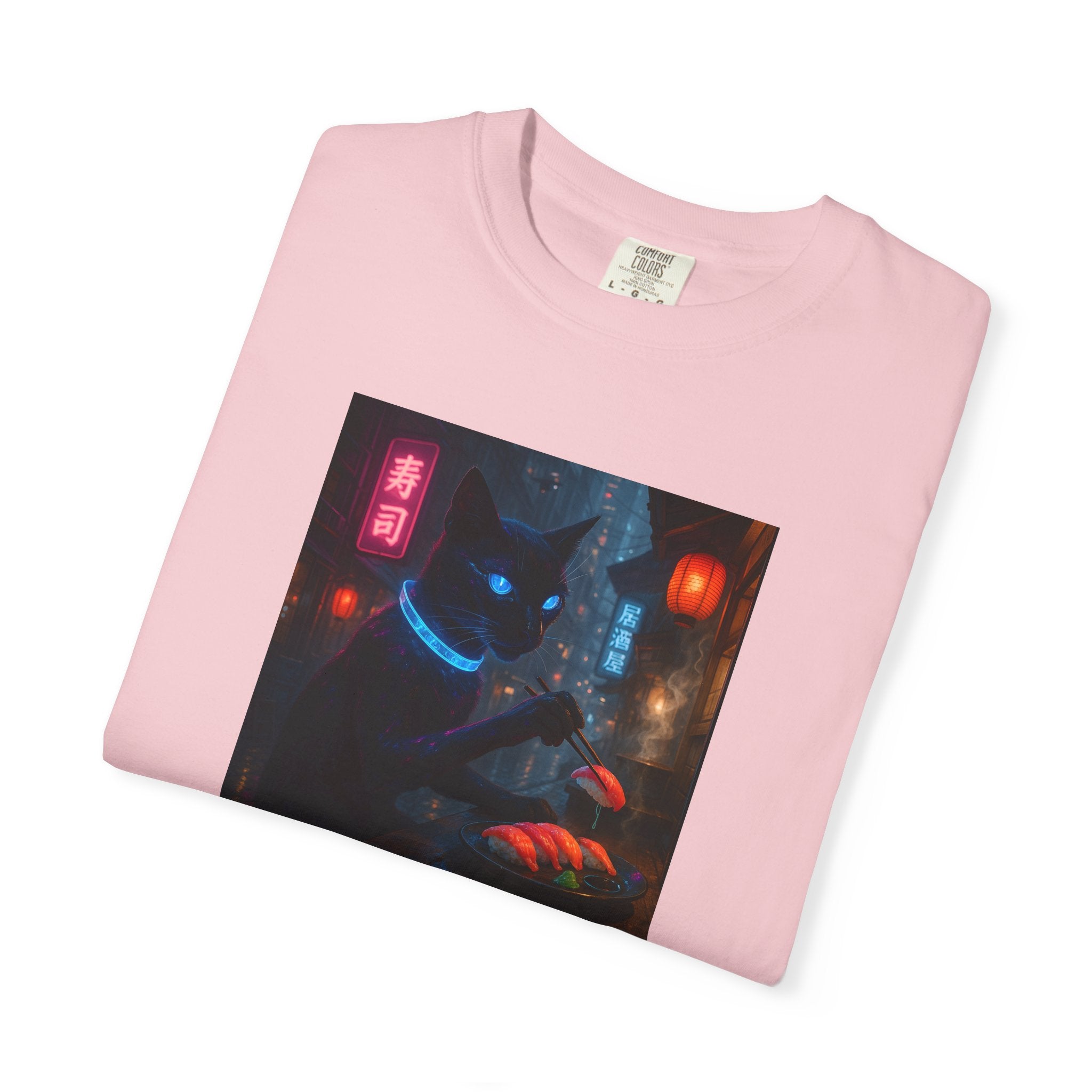 Neon Cyber Cat Sushi Shibuya T-shirt | Dark Alley Japanese Streetwear