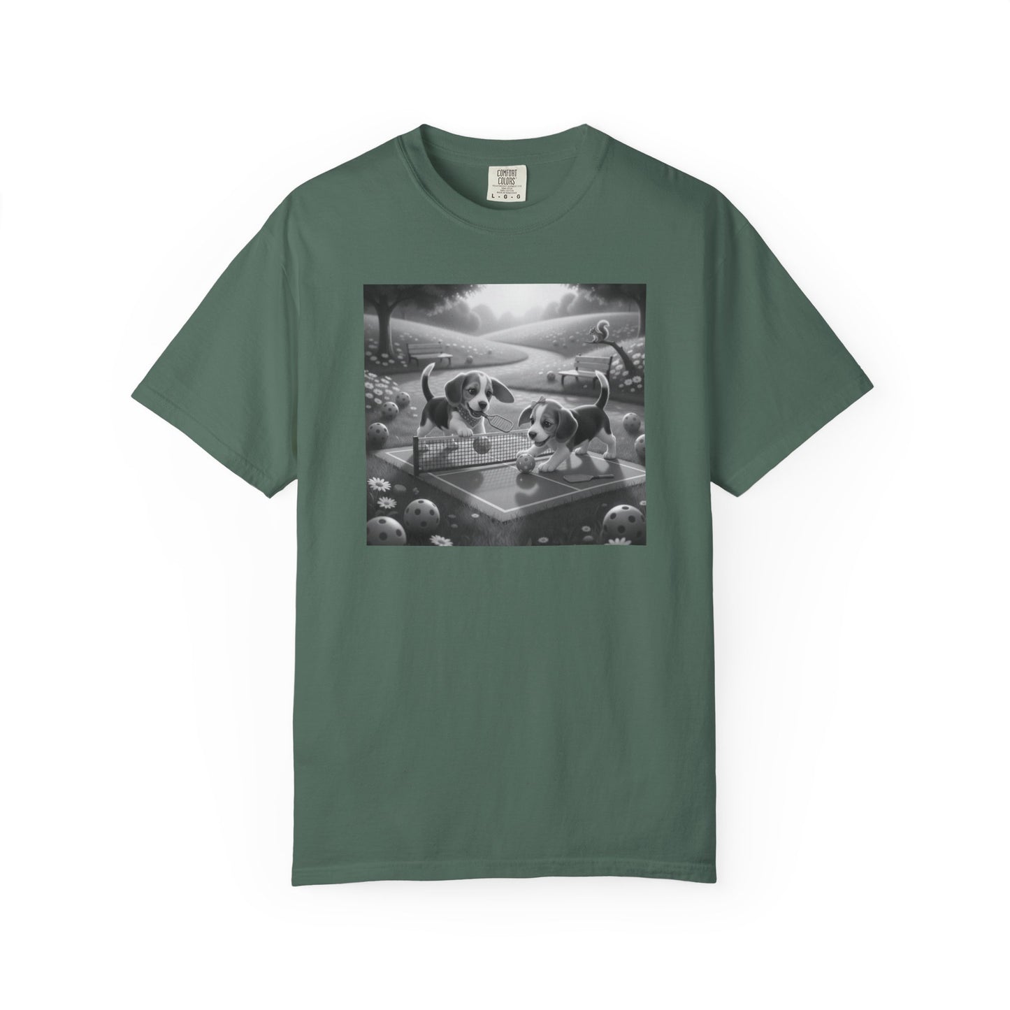Pickleball Beagle Puppies T-shirt | Monochrome Dog Art