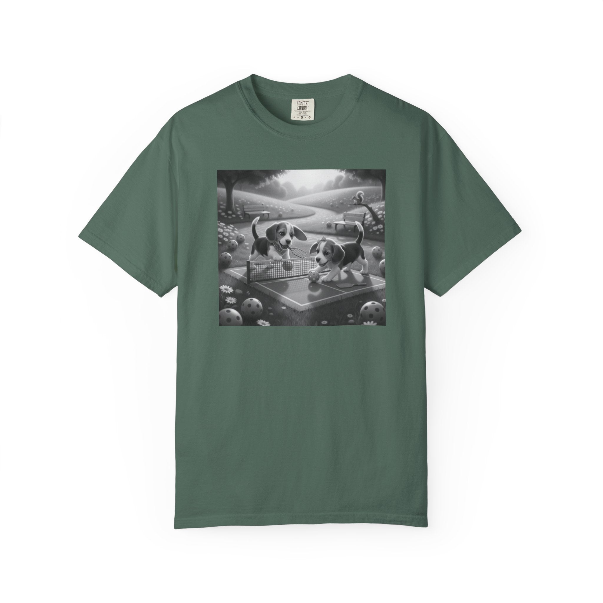 Pickleball Beagle Puppies T-shirt | Monochrome Dog Art