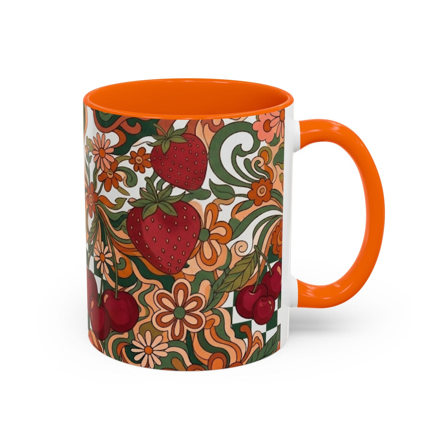 Vintage Cherry Strawberry Pattern Accent Mug | 11oz 15oz