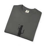 Black Cat Holding Flower T-Shirt | Minimal Cat Silhouette Tee