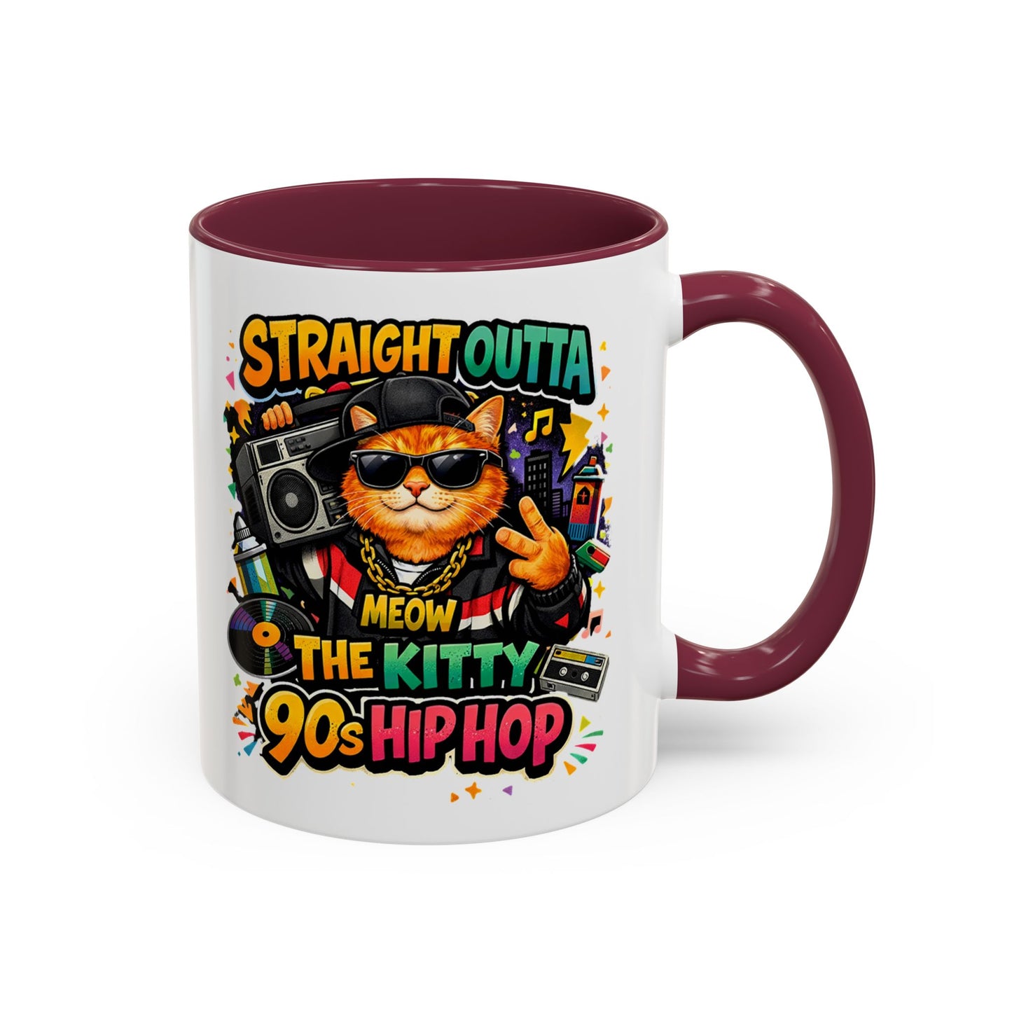 Straight Outta Meow The Kitty 90s Hip Hop Mug | Color Accent