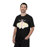Celestial Moth T-shirt | Pink Yellow Moth with Crescent Moon