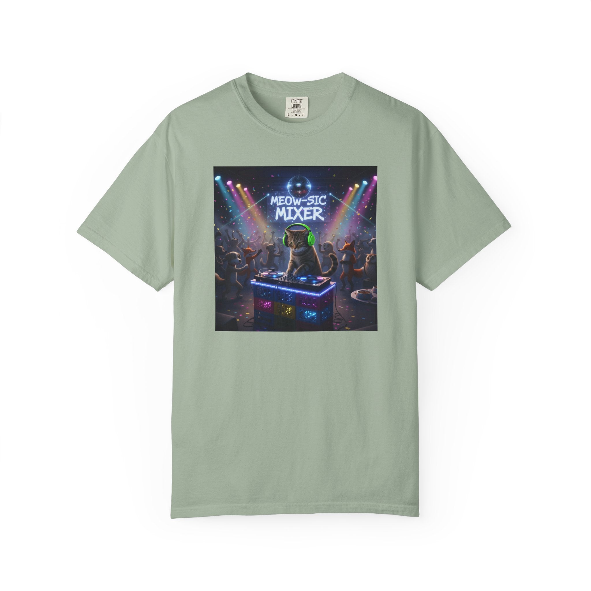 Melodic Mixer DJ Cat T-shirt | Neon Retro Music Party
