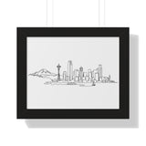 Seattle Emerald City Hand-Drawn Skyline Poster Framed Horizontal