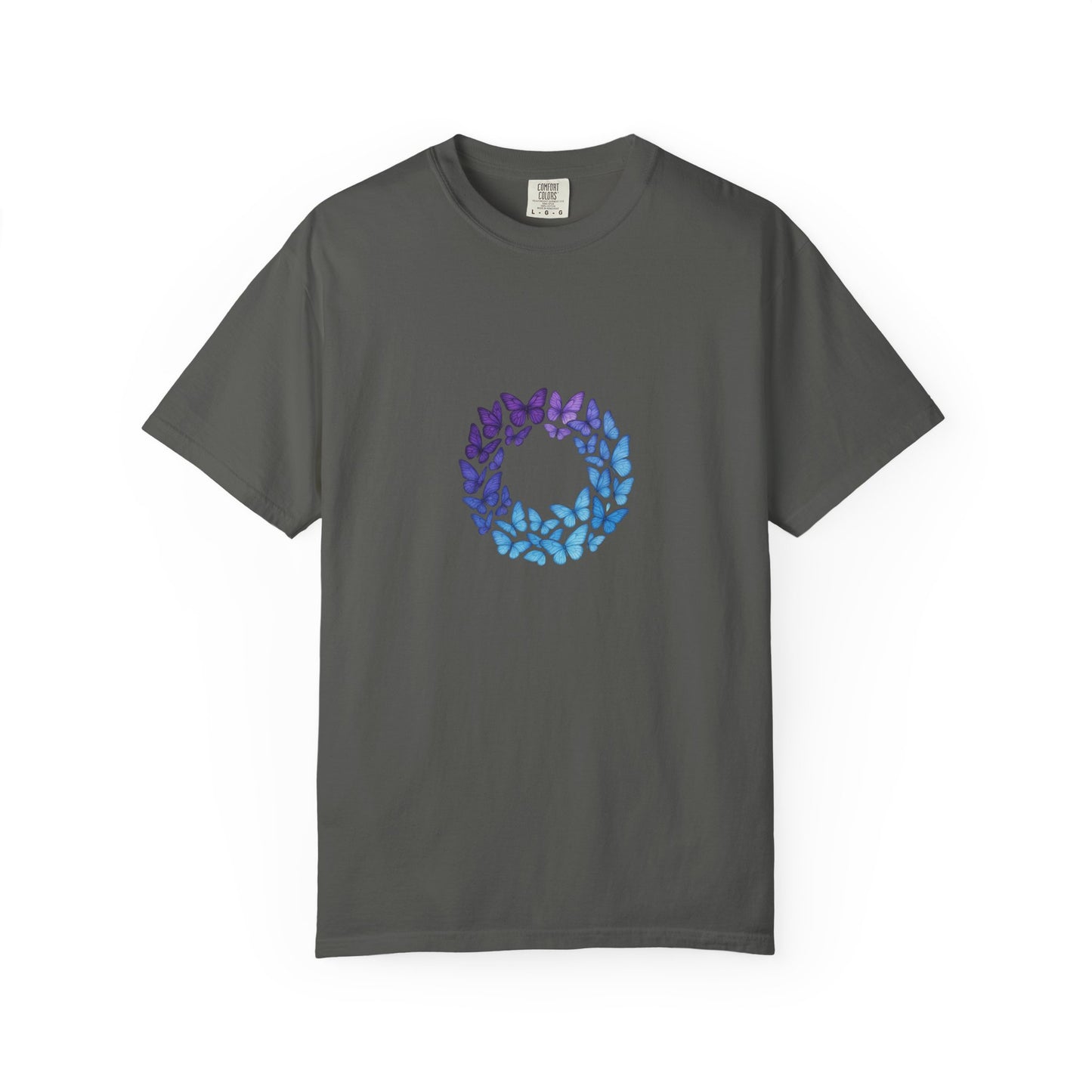 Blue Purple Butterfly Wreath T-shirt | Floral Circle Tee