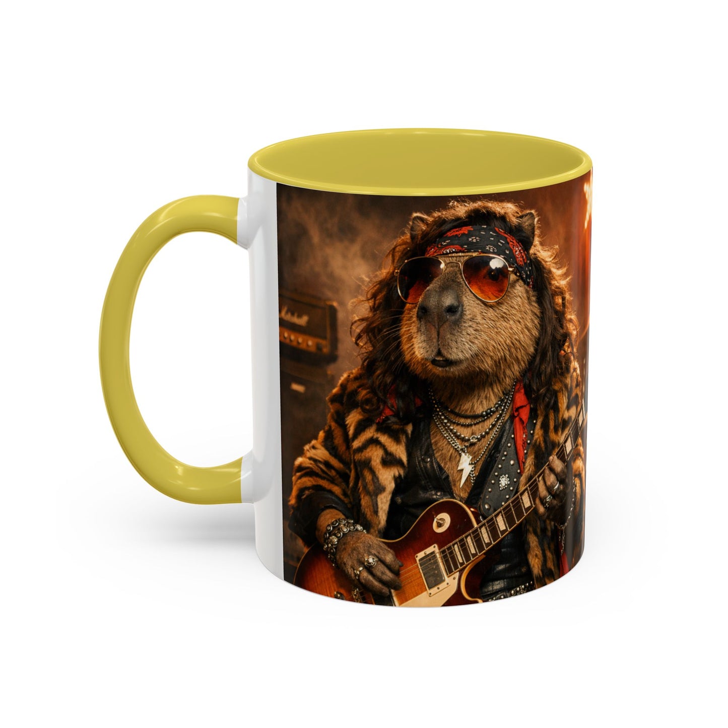 Rockstar Capybara with Guitar Mug | Color Accent Coffee Cup 11oz 15oz