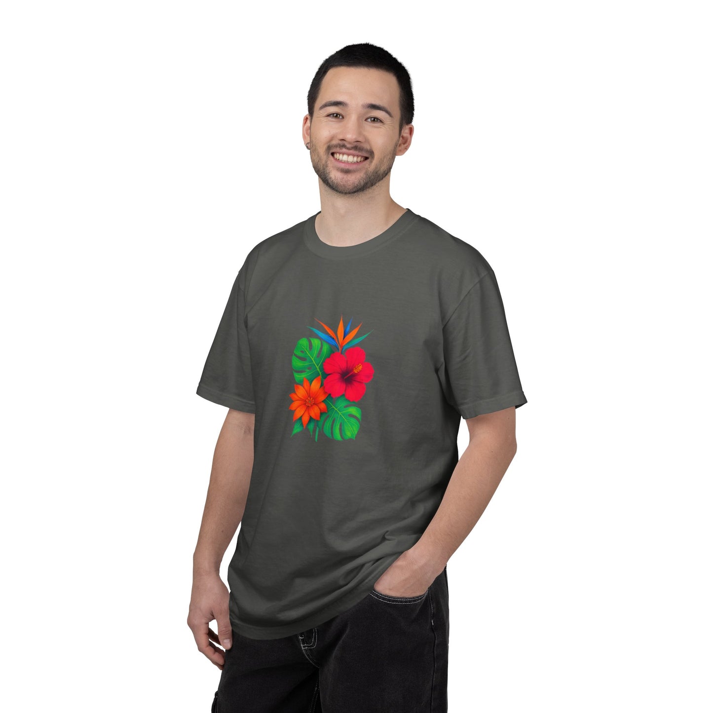 Tropical Hibiscus Floral Tee | Monstera Leaves, Bird of Paradise